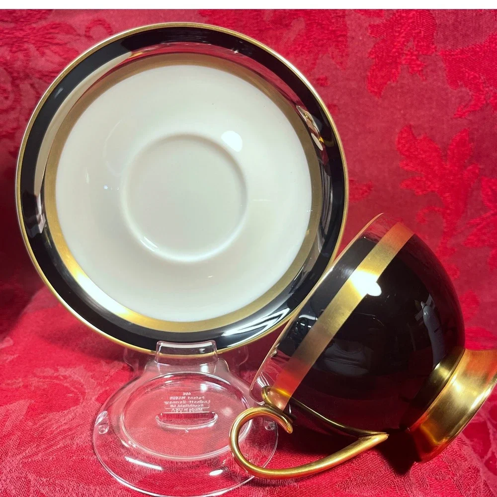 Gorham Midnight Contessa Tea Cup and Saucer Set 24K Gold Fine China Japan Rare